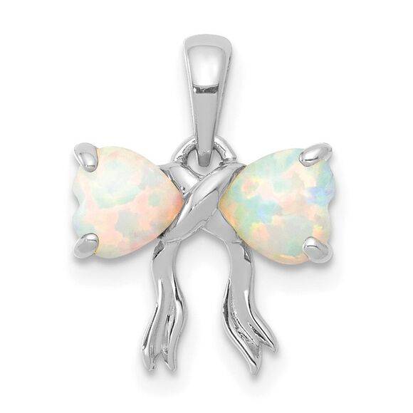 Kazi Luxury 14k White Gold Polished Created Opal Bow Pendant